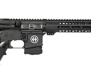 Black AR-15 style rifle on white background