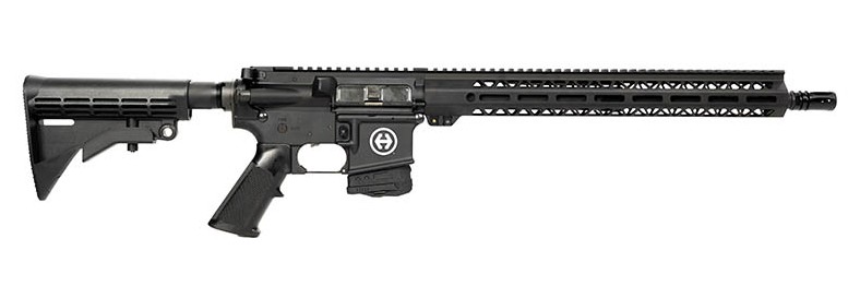 Black AR-15 style rifle on white background