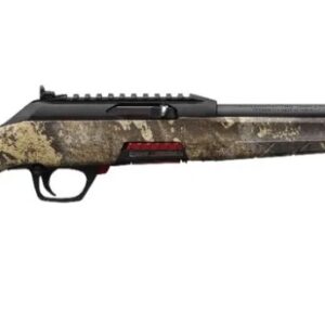 Camouflage hunting rifle on white background