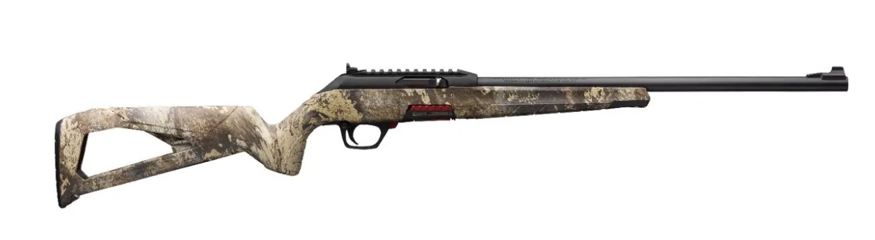 Camouflage hunting rifle on white background