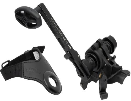 Archery bow release aid with wrist strap