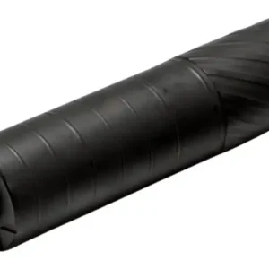 Black cylindrical firearm suppressor on white background