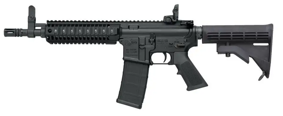 Black AR-15 style semi-automatic rifle