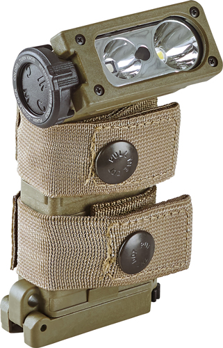 Tan tactical dual-LED weapon-mounted flashlight