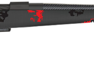 Black and red camo bolt-action rifle