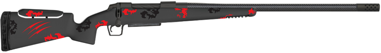 Black and red camo bolt-action rifle