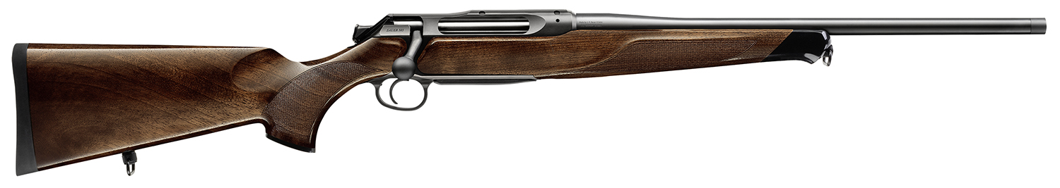 Bolt-action hunting rifle with wooden stock
