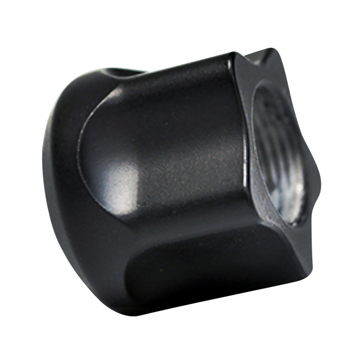 Black plastic control knob isolated on white background