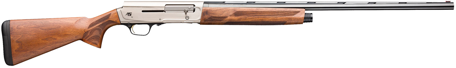 Wood-stock semi-automatic shotgun on white background