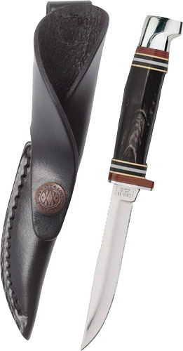 Fixed-blade knife with leather sheath