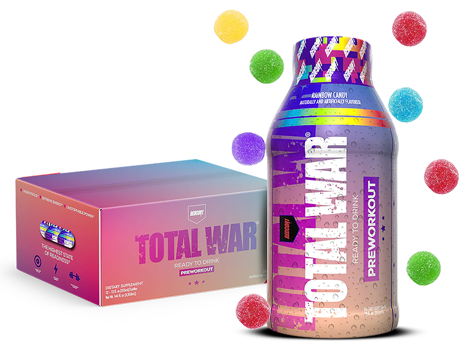 Total War Rainbow Candy preworkout bottle and box