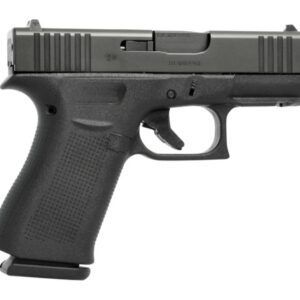 Black semi-automatic handgun on white background
