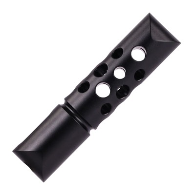 Black metal muzzle brake with vent holes