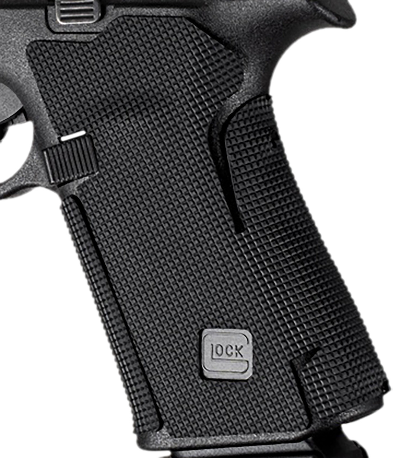 Close-up of Glock handgun grip texture