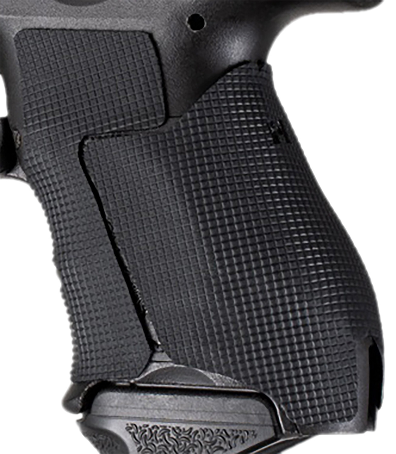 Close-up of textured black pistol grip