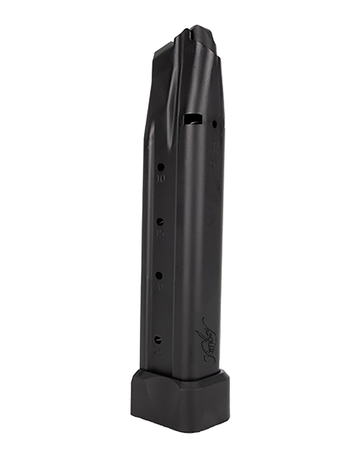 Black handgun magazine on white background