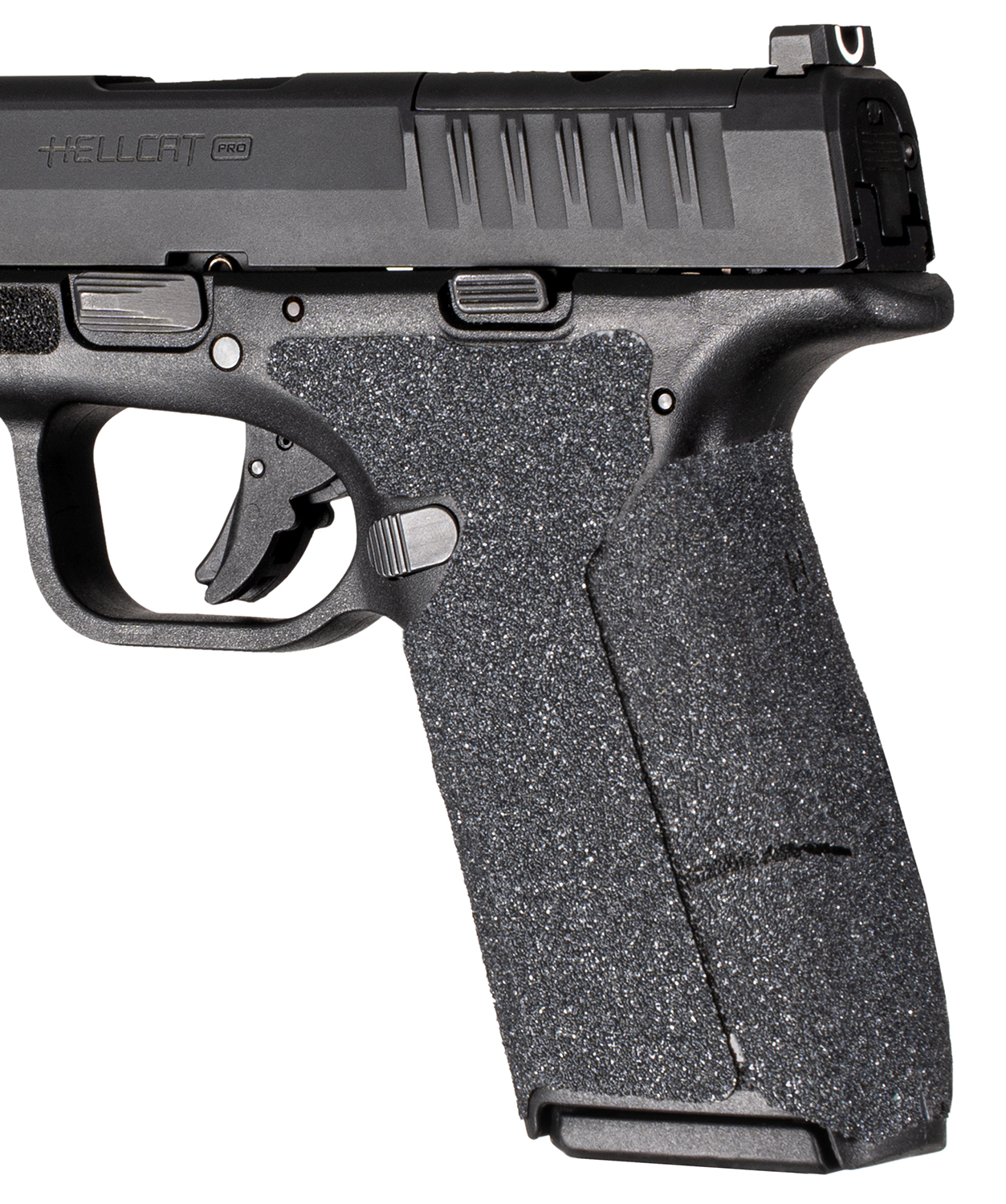 Close-up of black Hellcat Pro handgun
