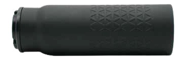 Black cylindrical firearm suppressor with textured grip