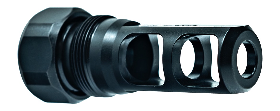 Black metal muzzle brake attachment