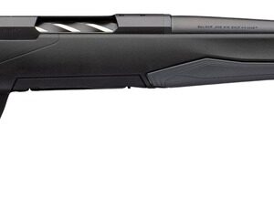 Black bolt-action rifle with synthetic stock
