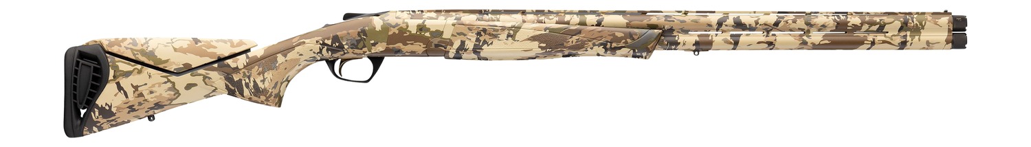 Camouflage-pattern shotgun on white background