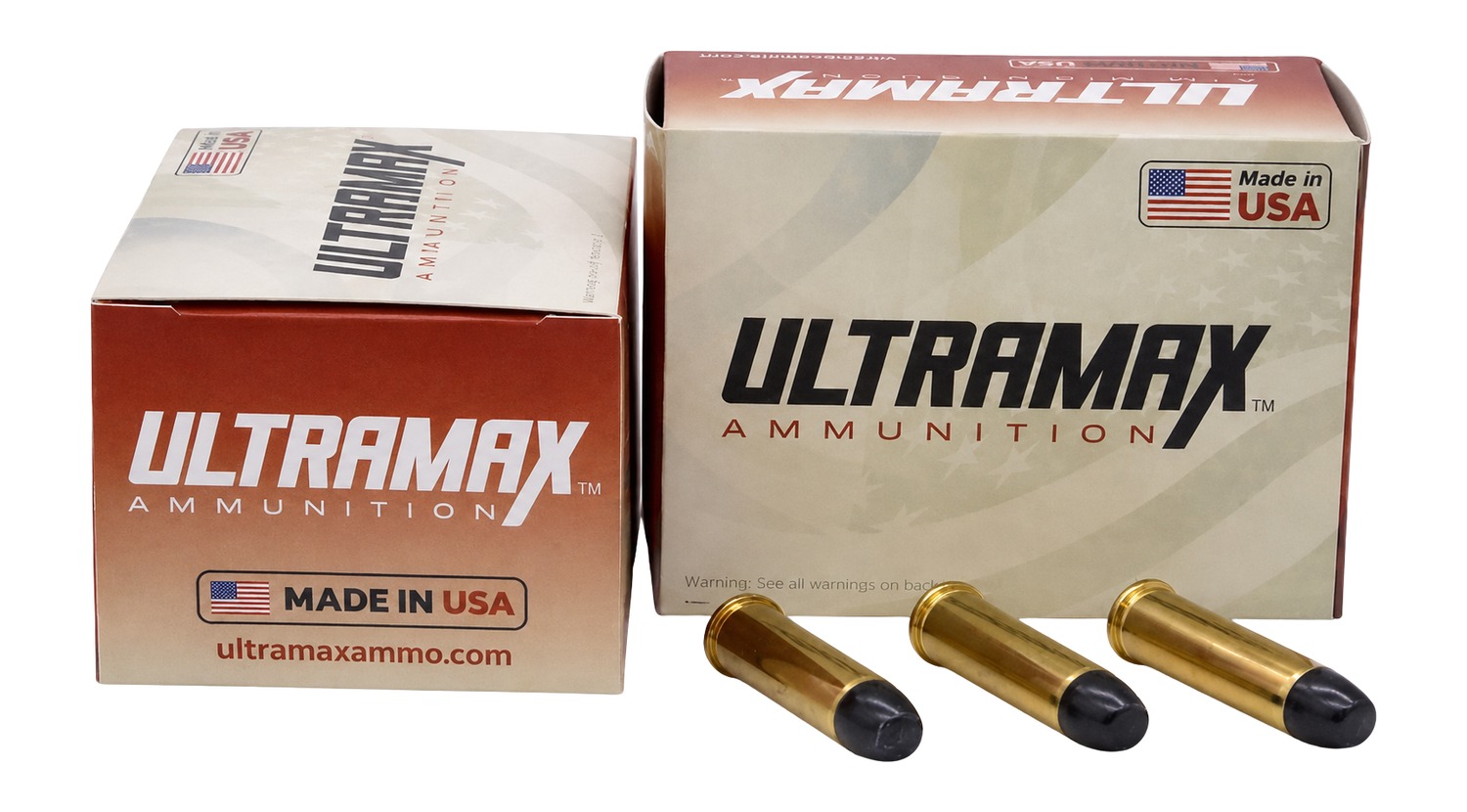 Ultramax ammunition boxes with three large cartridges