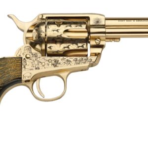 Ornate gold-engraved revolver with black grip