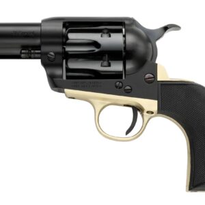 Black and silver revolver on white background