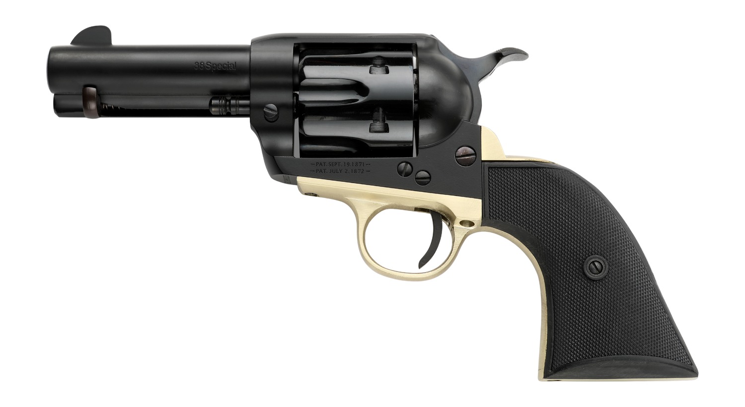 Black and silver revolver on white background