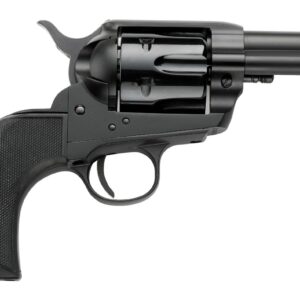 Black revolver handgun on white background