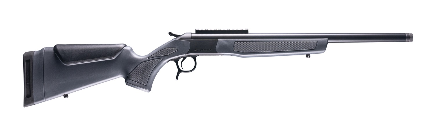 Black rifle with scope rail on white background