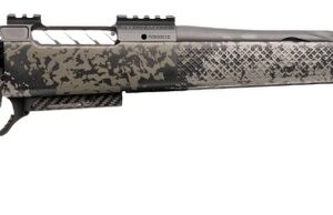 Camouflage bolt-action rifle on white background