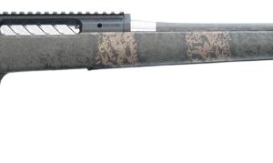 Camouflage bolt-action rifle on white background