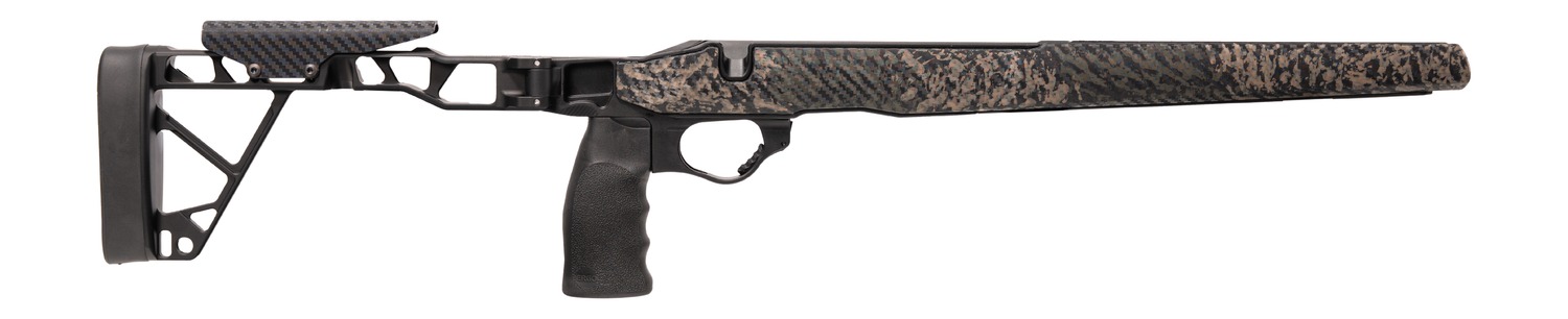 Modern camo-pattern rifle with adjustable stock