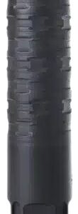Black cylindrical metal device with textured grip