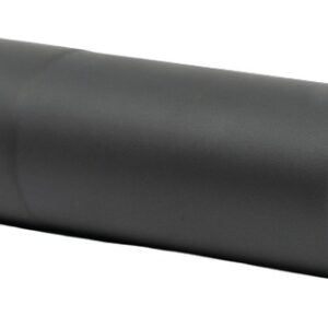 Black cylindrical metal suppressor on white background