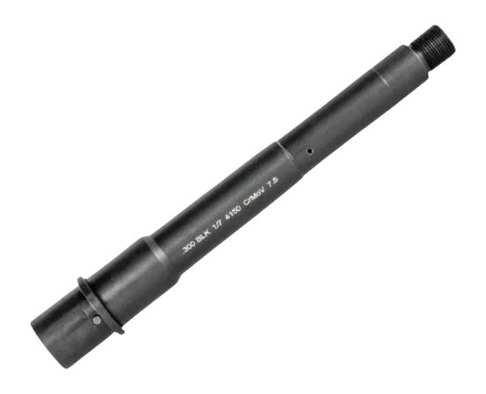Black metal rifle barrel with threaded end