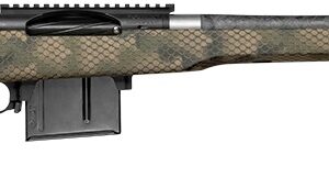 Camouflage bolt-action rifle with long barrel
