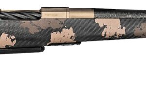 Camouflage bolt-action hunting rifle with long barrel
