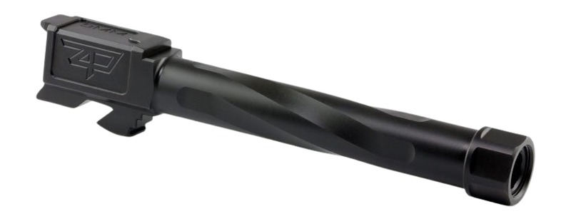 Black threaded pistol barrel with engraved logo