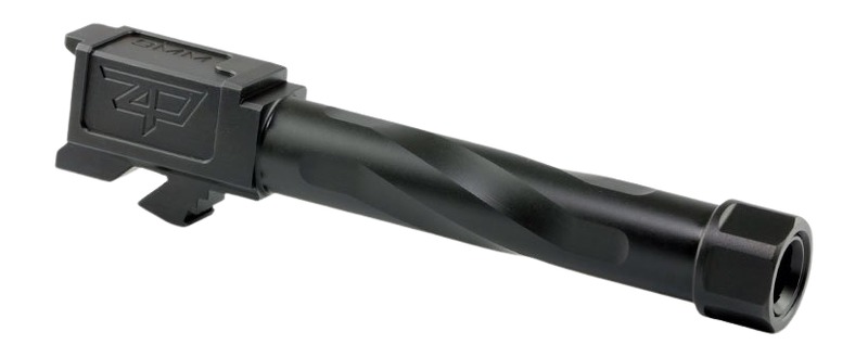Black fluted pistol barrel with threaded muzzle