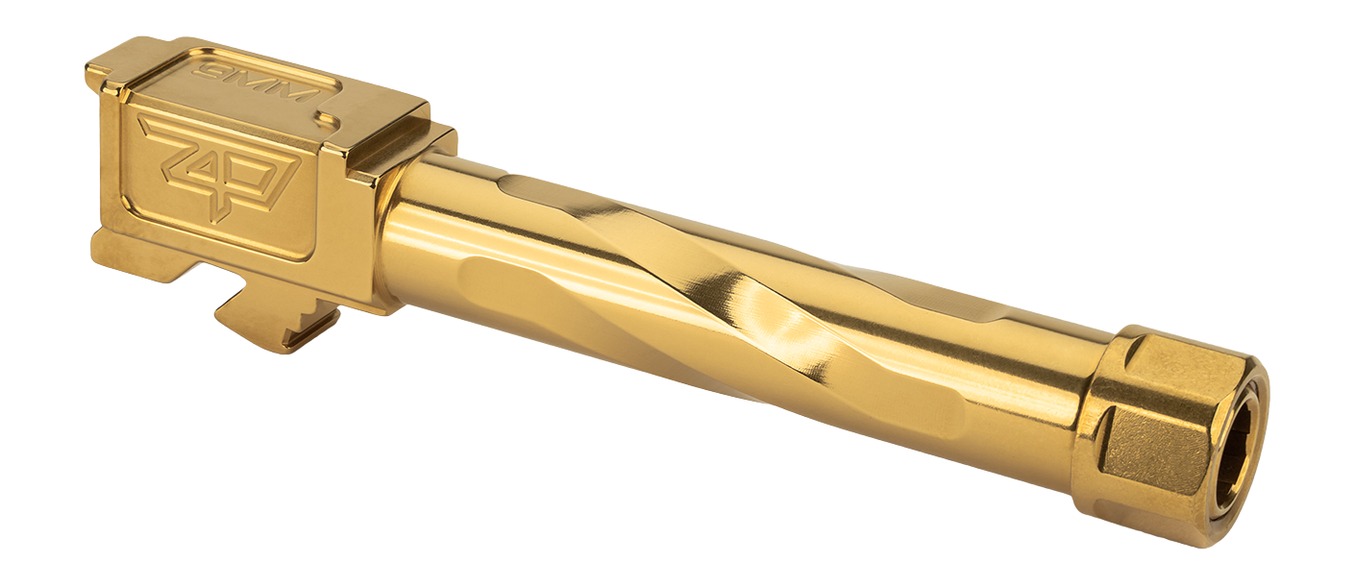 Gold-plated pistol barrel with spiral fluting