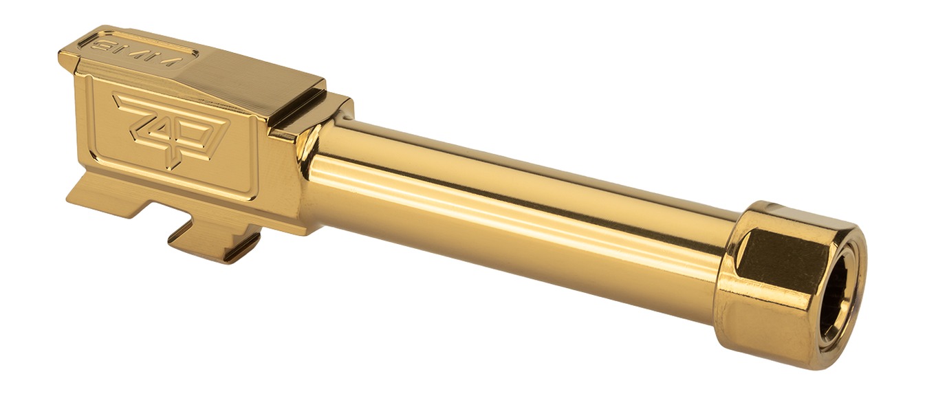 Gold-plated pistol barrel isolated on white background