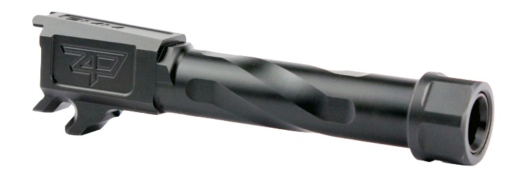 Black spiral-fluted pistol barrel on white background