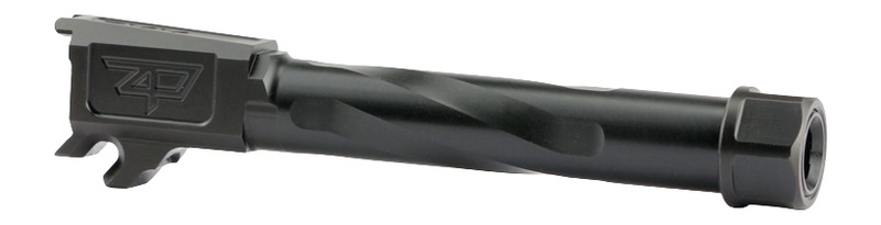 Black threaded pistol barrel with engraved logo
