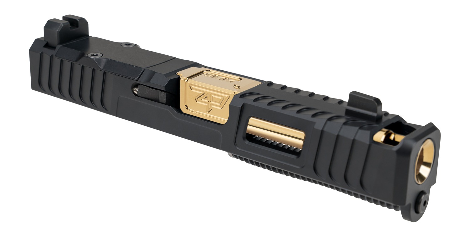 Black and gold pistol slide assembly