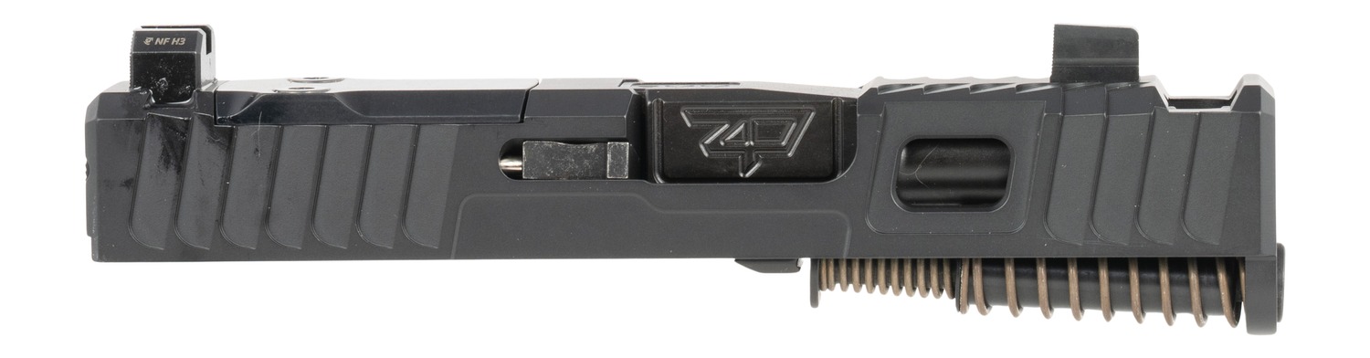 Black semi-automatic pistol slide with recoil spring