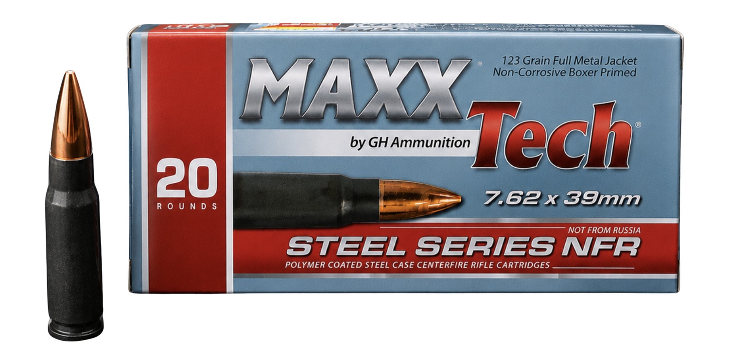 Box of 7.62x39mm rifle ammunition and cartridge