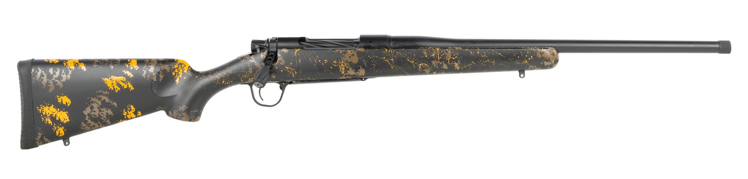 Bolt-action rifle with black and orange camo
