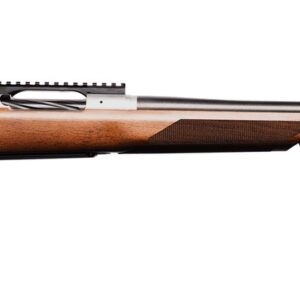 Bolt-action rifle with wooden stock and long barrel